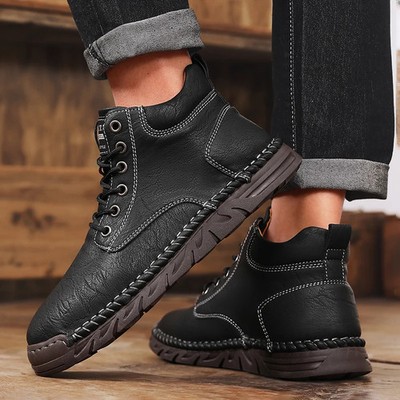Men Handmade Leather Shoes Fashion Outdoor Loafers Walking Spring Autumn Boots
