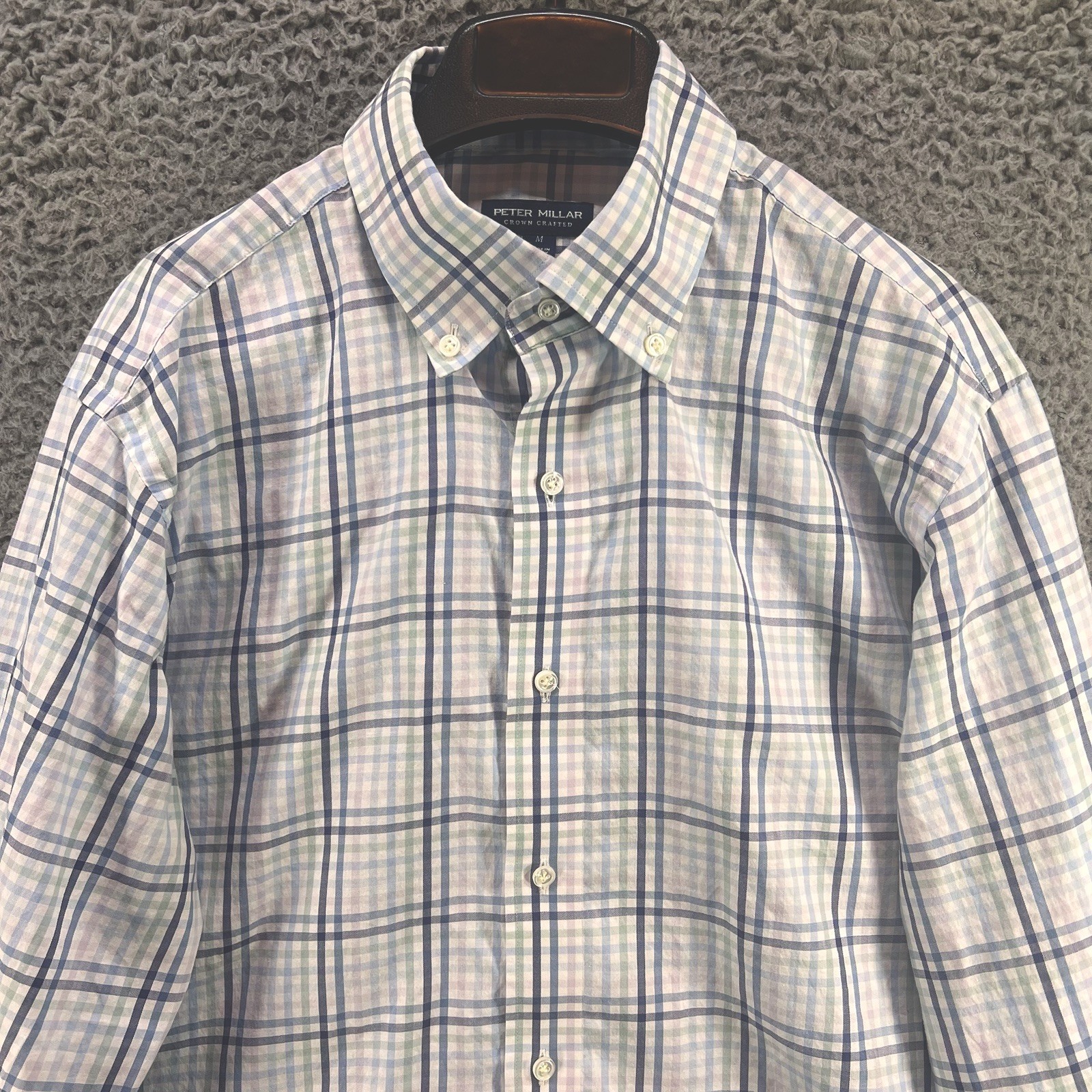 Peter Millar Crown Crafted Flex Finish Shirt Mens Medium Plaid Button Up Career