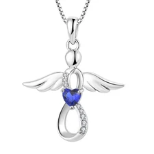 Guardian Angel Necklace 925 Sterling Silver Infinity Sapphire Necklace Septem...