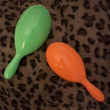 Pair of Plastic Maracas Green and Orange Percussion Instruments