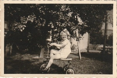 Vintage Photo Girl on Tricycle Fashion Snapshot