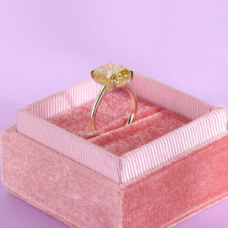 5.15 Ct Radiant Natural Yellow Sapphire & Diamond Wedding 14K Ring Rose Gold 7.5 - Image 3 of 4