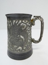 VINTAGE DRAGON DECOR HONG KONG PEWTER METAL TANKARD DRINKWARE PINT STEIN