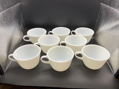 Vtg Corning Pyrex White Milk Glass Coffee Mug Tea Cup Plain Opal Solid Set Of 8