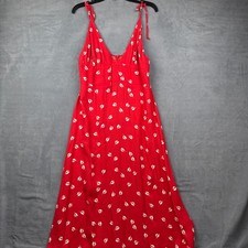 Reformation Red Floral Print Midi Dress Spaghetti Straps Smocked Bodice Size 12