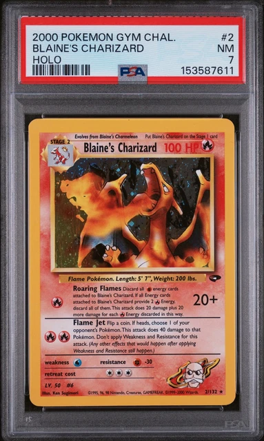 2000 POKEMON GYM CHALLENGE HOLO #2 BLAINE'S CHARIZARD PSA 7