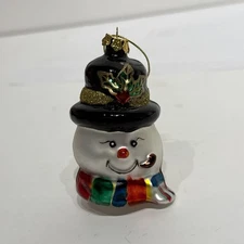 Blown Glass Snowman Head With Scarf Christmas Ornament