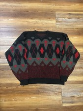 Vinatge 80s Wool Grandpa Geometric Pullover Sweater Size Large