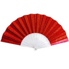 Red Glitter Small Clack Fan   Folding Hand Fan for Line Dance, Festival, Rave