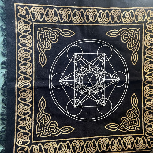 Wicca & Paganism Black & Gold Altar Cloth Celtic Knot Border Metatron's Cube