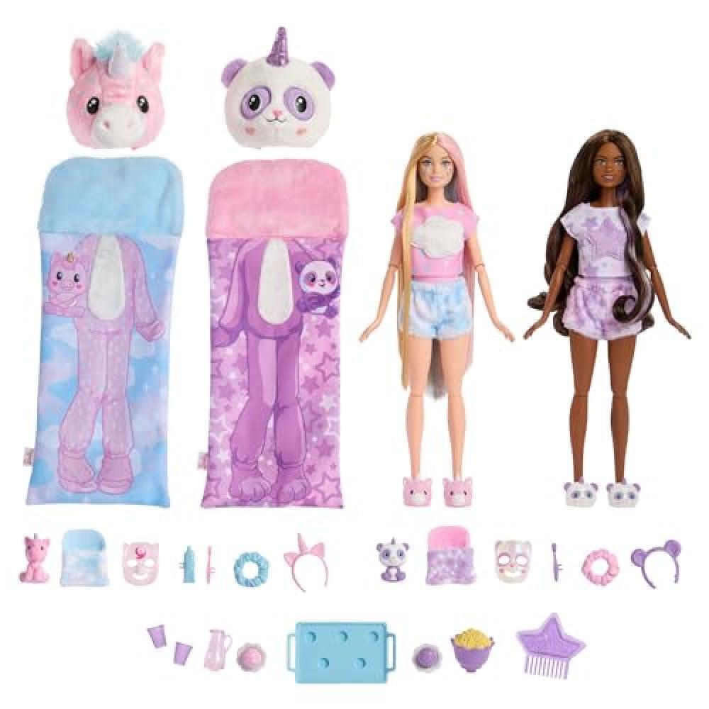 (TG. Piccolo) Barbie - Cutie Reveal Pigiama Party Set regalo, con 2 bambole e 2