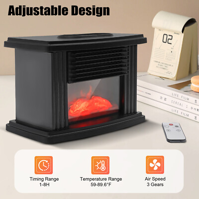 350W Electric Fireplace Standing Space Heater Stove 3D Flame Log Burner