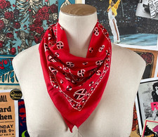 Vtg 60s Guaranteed Red Fast Color Geometric Cotton Bandana Hankderchief RN14193