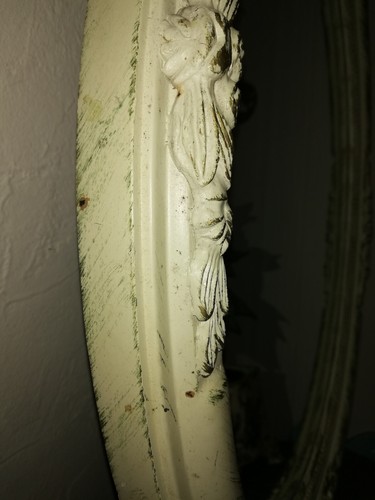 Vintage Shabby Chic Cream & Gold Oval Wall Mirror Wood & Gesso - Picture 3 of 6