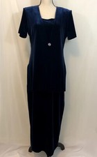 Another Thyme Women  s Vintage Dress 10 Blue Velvet Maxi Sheath Shift Cocktail