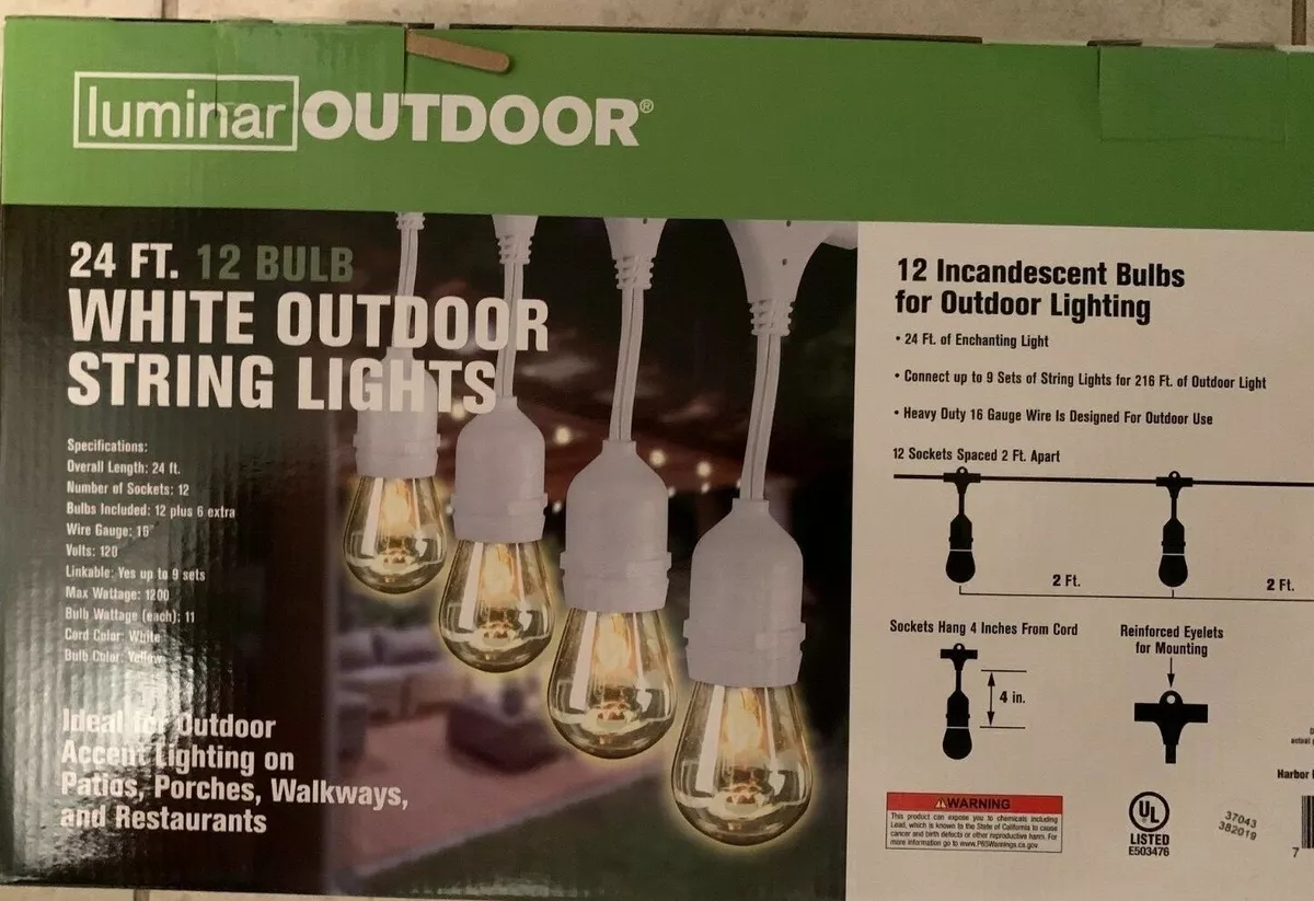 LUMINAR OUTDOOR 24' 12-Bulb Outdoor String Lights, White