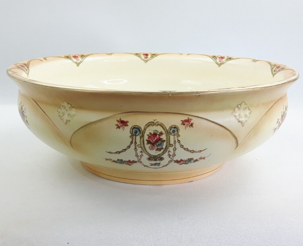 Large Crown Devon Fieldings 40cm Wash Bowl - Antique 1910s Blush