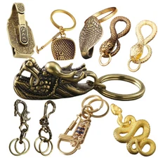 Retro Brass Drogon Snake Keychain Keyring Pendant Punk Biker Door Key Ring