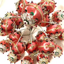 24 Sequin Beaded Jeweled Pink Satin Push Pin 3" Christmas Ornaments MCM