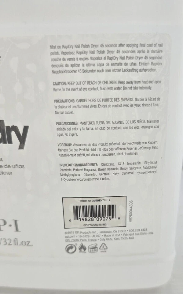 OPI RapiDry 960 ml / 32 fl oz - Tratamiento de uñas riel de secado rápido rápido para spray Foto 3 de 4
