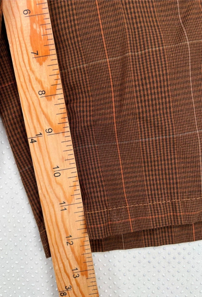 Pantalones cortos de golf chinos a cuadros Lost para hombre tiro medio frente plano preppy informales marrones talla 33 Foto 4 de 4