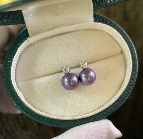 gorgeous 10-11mm south sea round lavender pearl stud earring 925s(t) - Picture 2 of 4