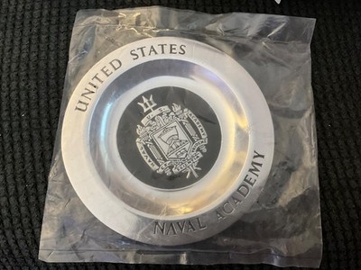 Vintage US Naval Academy Pewter Display Plate Trinket Tray In Wrapper