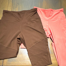 Women’s Activewear Pull-On Skinny Leggings Solid Brown/Pink Set of 2