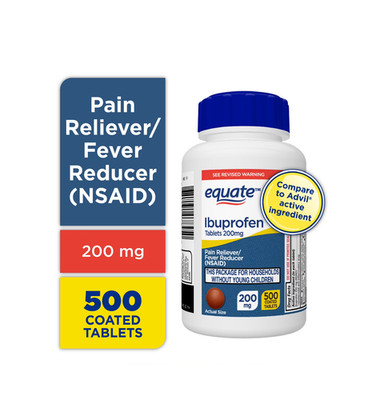 Equate Ibuprofen Tablets, 200 mg, Pain Reliever and Fever Reducer, 500 Count.