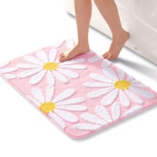 Pink Bathroom Rugs Cute Daisy Mat White Yellow Flower Decor 24x36 Inch