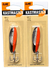 SET OF 2 Acme Kastmaster 1/2oz Chrome Fluorescent Orange Wild Action Spoon Lure