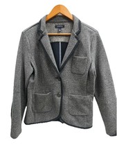 Lands' End Women's Black Grey Herringbone Wool Blend Blazer Jacket 12 EUC   w1