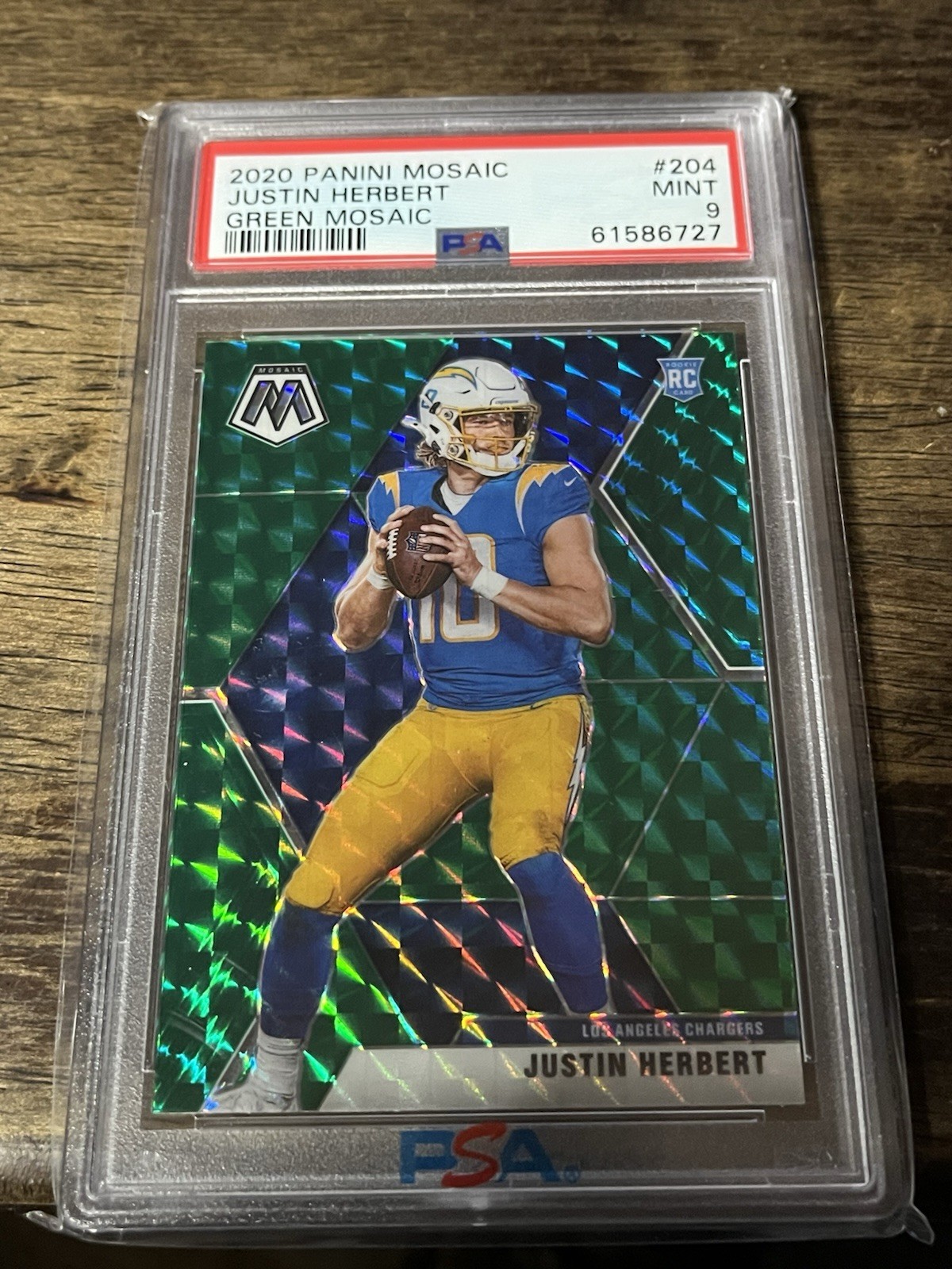 2020 Panini Mosaic - Rookies Justin Herbert #204 Green Mosaic Prizm (RC) PSA 9