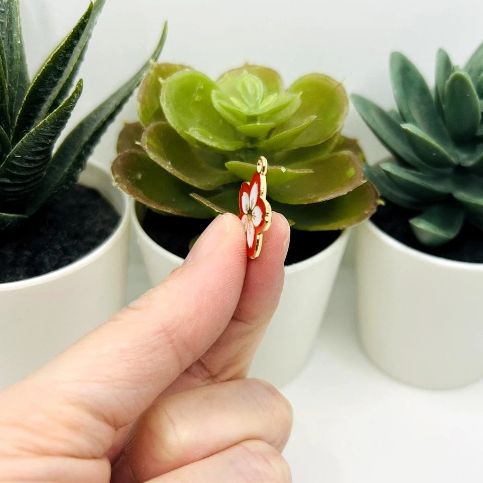 Красно-белые эмалированные цветочные подвески, 19,5x18 мм — продавец из США - Изображение 4 из 4