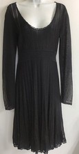 Chanel Dress 05 Black Long Slv Fit Flair Scoop Neck Knit Size 40