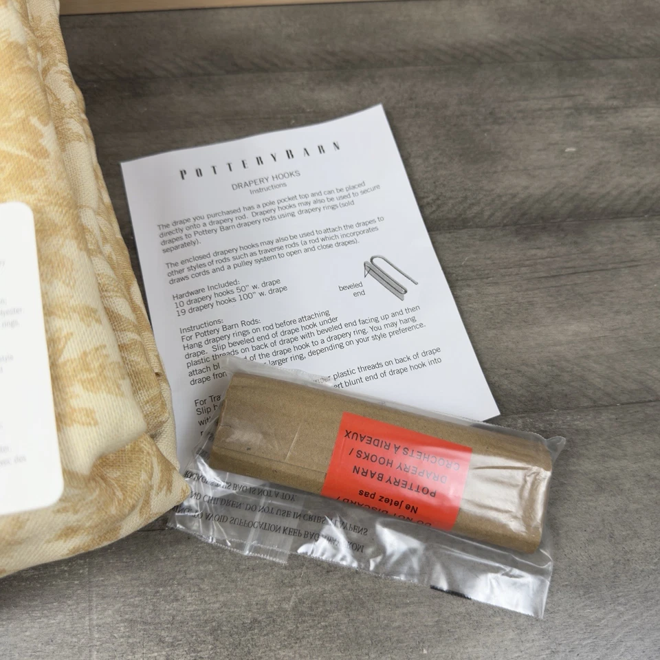 Pottery Barn (1) Sorrel Toile Blackout Curtain Drape 50”x96” Gold W/Hooks NWOT - Image 2 of 4