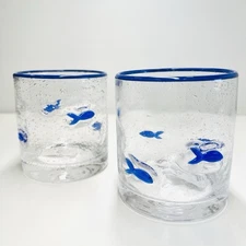 Anthropologie Dupe Fish Whiskey Glasses Cocktail Barware Whale Bar Cart Set of 2