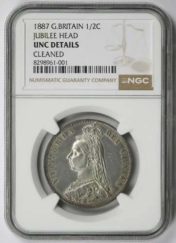 1887 Great Britain Jubilee Head 1/2 C Half Crown UNC Details NGC 925 Fine