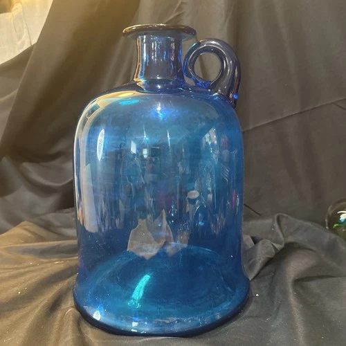 blenko john nickerson glass 1970 Moonshine Handled Jug 12 In Blue