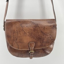 Patricia Nash S1447218 Map Print Leather Saddle Crossbody Bag Brown Vintage