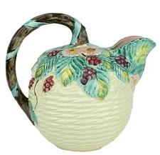 The Haldon Group Vintage Porcelain Majolica Pitcher Blackberry Basket-weave 1988