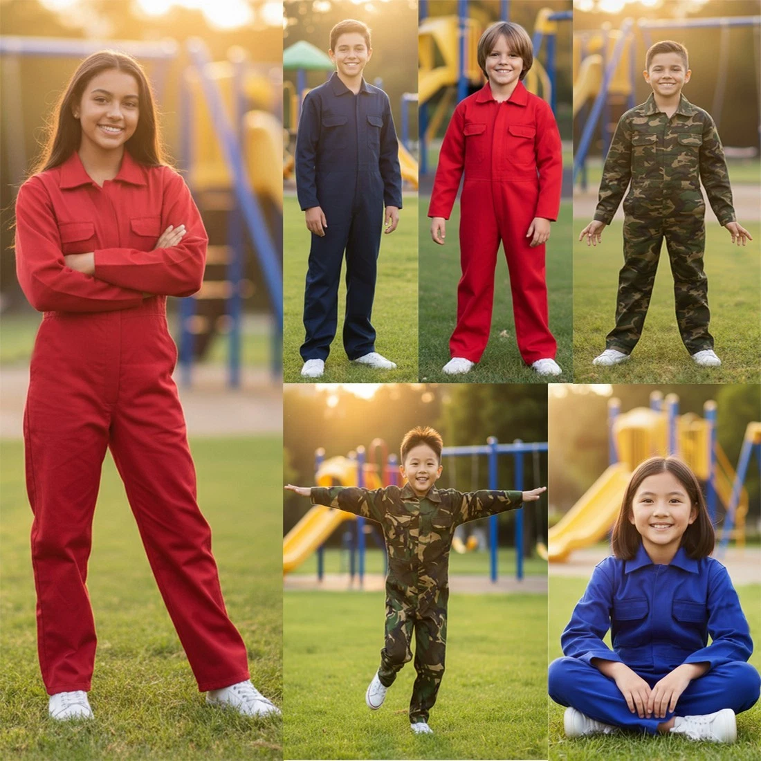 Kids Unisex Tearaway Boilersuit Work Coverall Boys Girls Zip Up Overall Jumpsuit