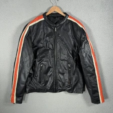 Hot Leathers Jacket Mens 44 Black Leather Motorcycle Cafe Racer Stripe