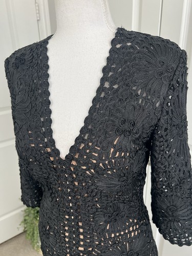 Jovani Damen schwarz nude Korsett Kleid aufwendig Blumen Spitze formell, Cocktail Gr. 4 - Bild 4 von 12