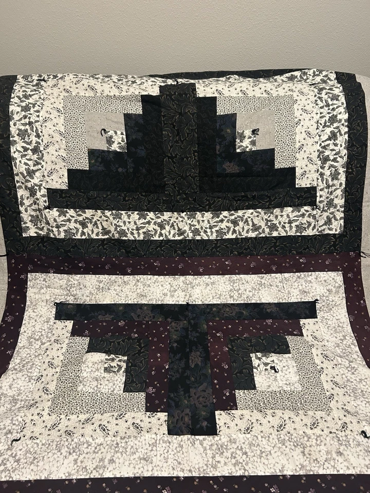 Edredón de retazos azteca hecho a mano 76"x41" acento de cama de regazo negro blanco gris hecho en EE. UU. Foto 2 de 4