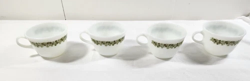 4 Vintage Pyrex Corelle Spring Blossom Crazy Daisy Coffee Tea Cup Mugs Milk EUC