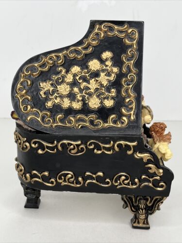 PIANO w/CHERUBS MUSICAL Box Revolving Cherubs Valentine's Day Simson - WORKS - Picture 5 of 15