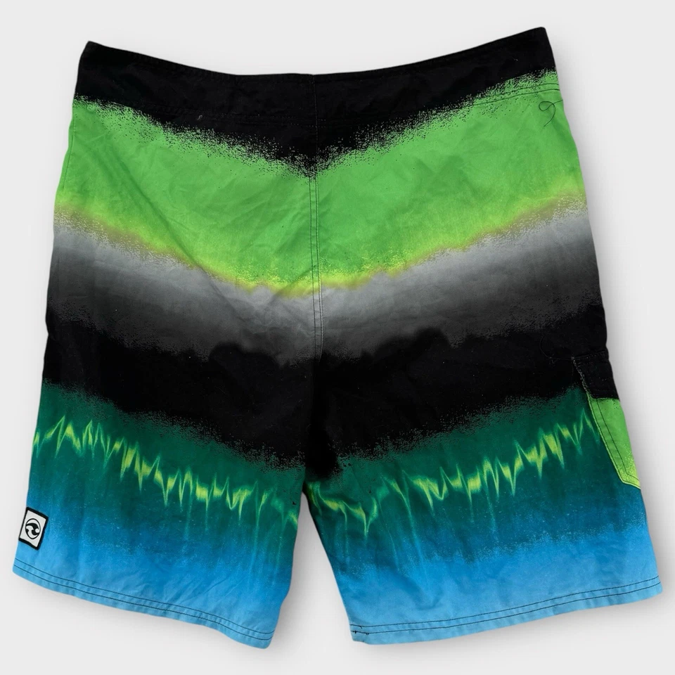 Ocean Current Board Shorts Mens 38 Swim Trunks Blue Green Lightning Print Beach - Image 2 of 4