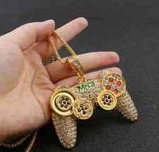 Hip Hop Iced Out kontroler gier uchwyt wisiorek naszyjnik - złoty