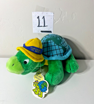 Vintage Geo George Plush Turtle Map Geography Shell Harcourt Brace Stuffed NWT